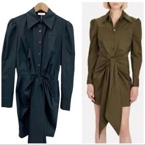 NEW Petersyn Womens XS Agnes Shirt Dress Tie Front Puff‎ Sleeve Black Gothic